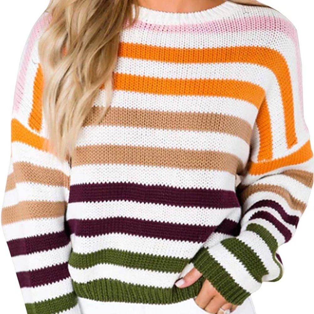 Women’s Stripe Color Block Short Sweater Long
